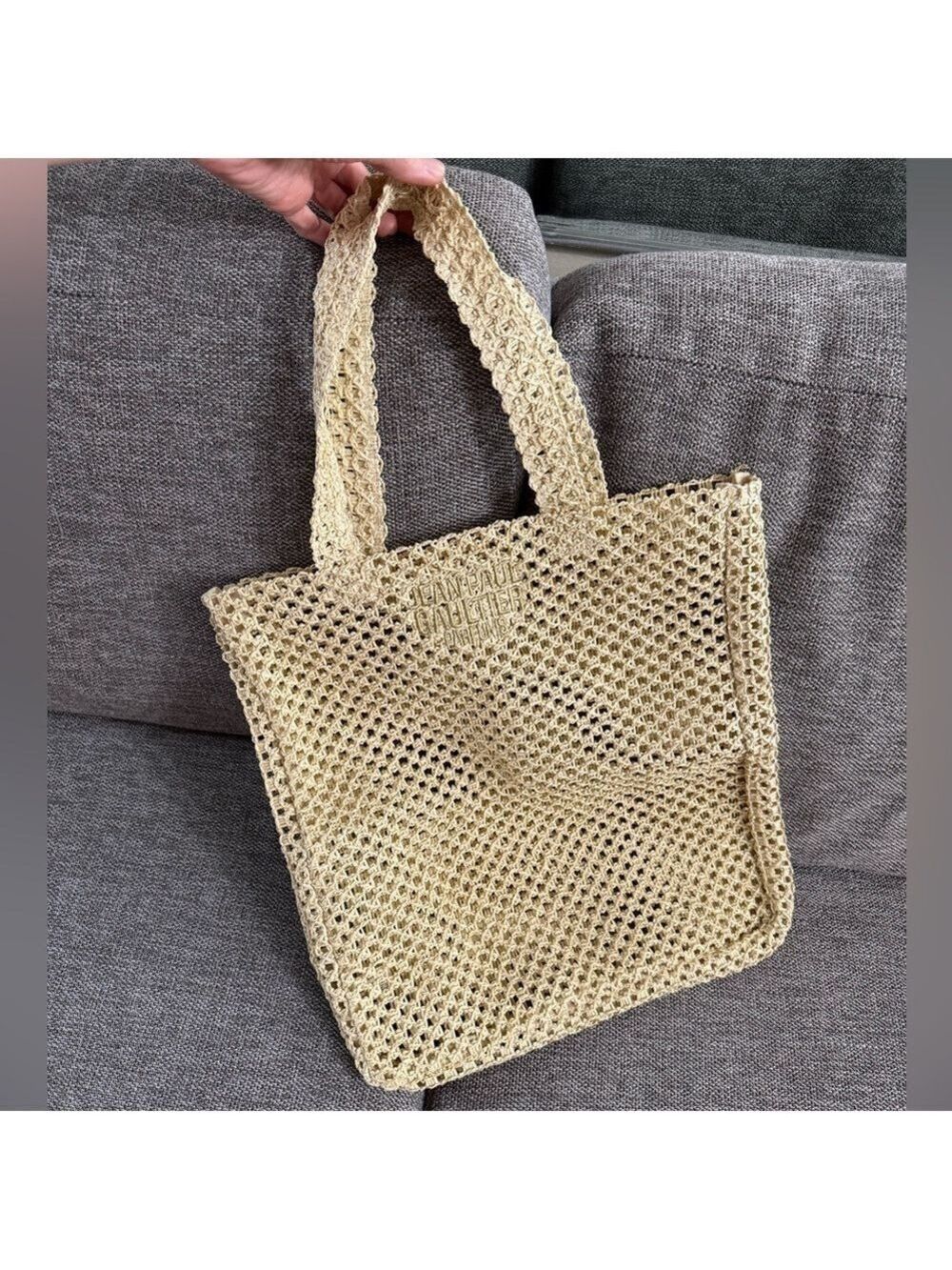 Jean Paul Gaultier Beach Tote Bag Beige Glitter New Authentic